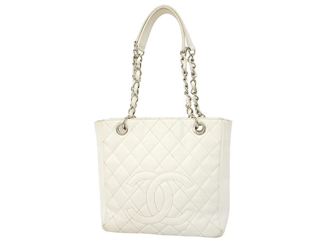Timeless Saco Tote Chanel em couro de bezerro granulado branco