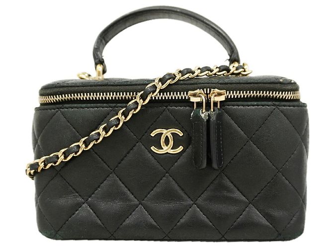 Borsa Vanity Chanel in pelle d'agnello nera Nero