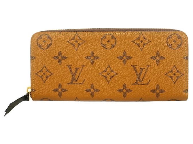 Louis Vuitton Monogram Reverse Portefeuille Clemence Long Wallet Castaño
