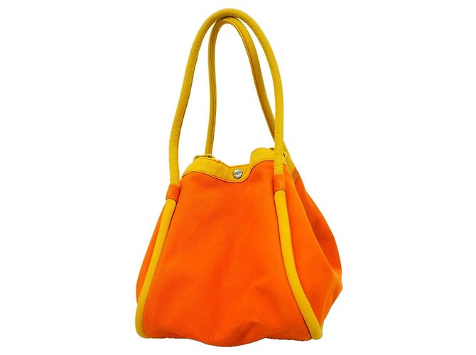 Hermès Sac Cabas PM Canvas Tote Bag Naranja Amarillo