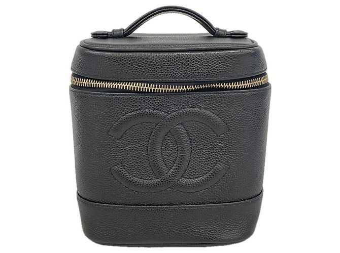 Borsa Vanity Chanel in pelle di vitello martellata nera Nero