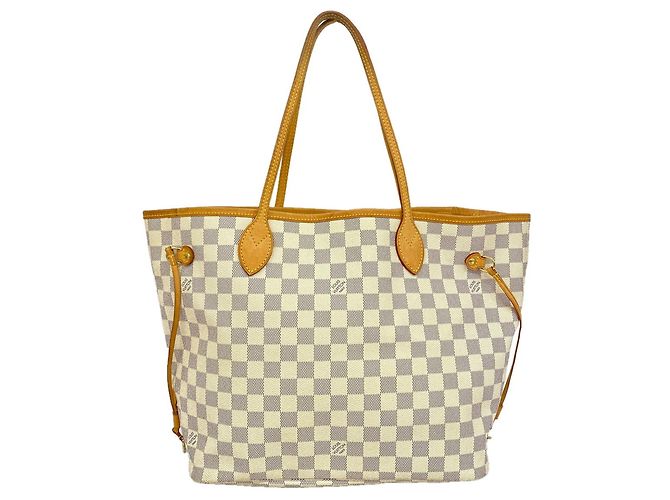Louis Vuitton Damier Azur Neverfull MM Tote Bag Weiß