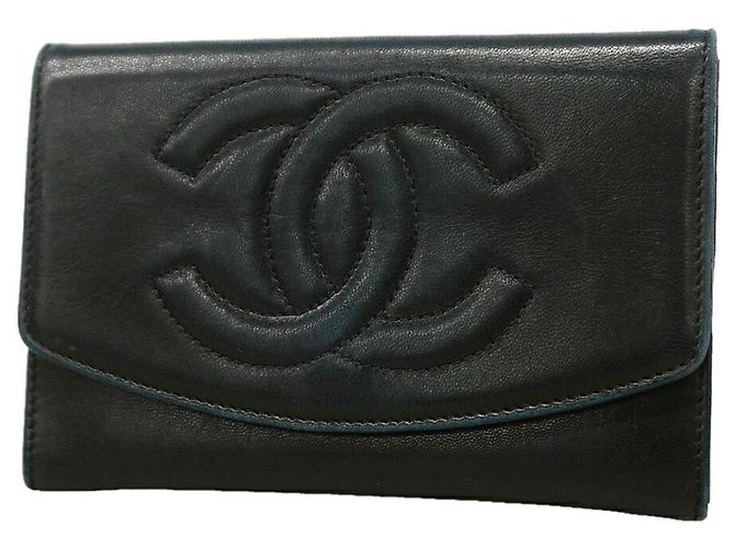 Monedero Chanel de piel de cordero negra Negro