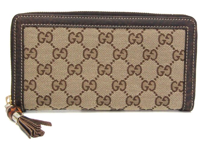Gucci Bamboo Round Zip Long Wallet Brown Beige