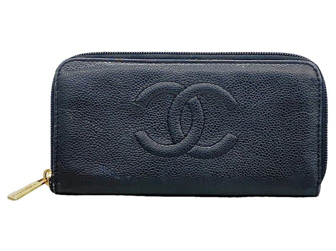 Portafoglio lungo Chanel in vitello granulato nero