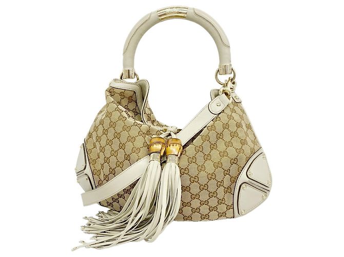 Gucci GG Canvas Bamboo Handbag Brown