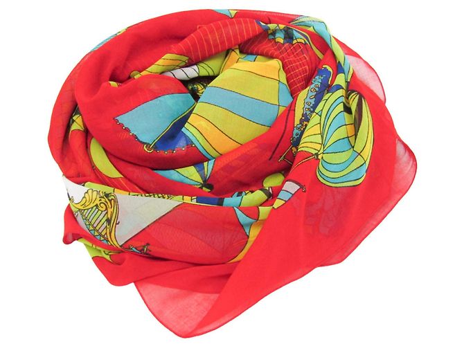 Hermès Pareo in cotone Hermes PAZ UNIVERSAL Stola da donna Rosso Multicolore
