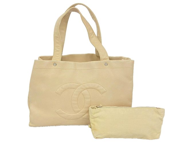 Saco Tote Chanel em couro de bezerro granulado bege