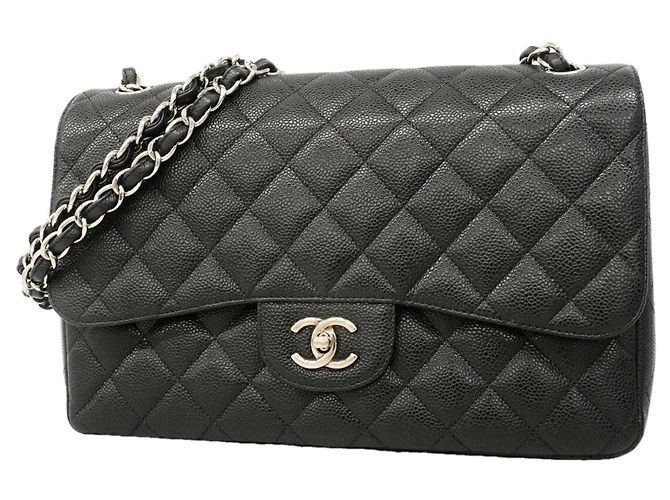 Borsa a tracolla Chanel in pelle di vitello martellata nera Nero