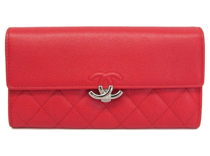Cartera larga para mujer Chanel Matelasse Half Coco en rojo Roja