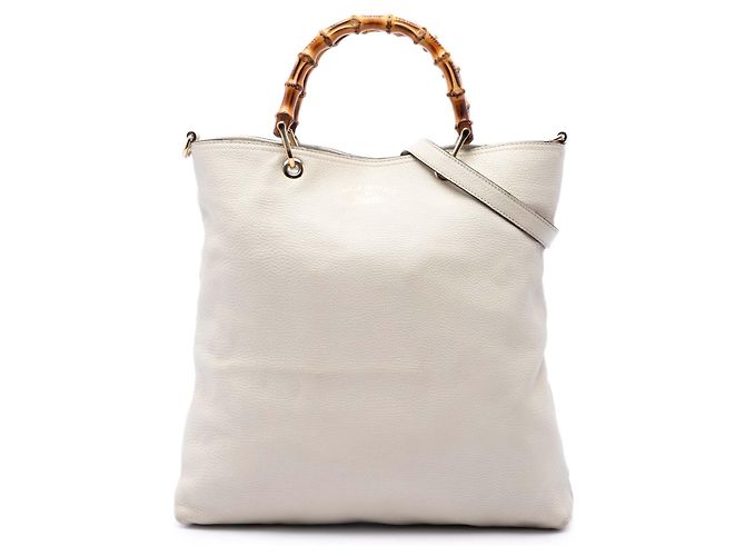 Bamboo Borsa Shopper Gucci in vitello bianco con bambù
