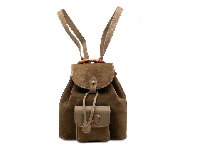 Bamboo Mochila Gucci em camurça castanha com bambu Marrom Caqui