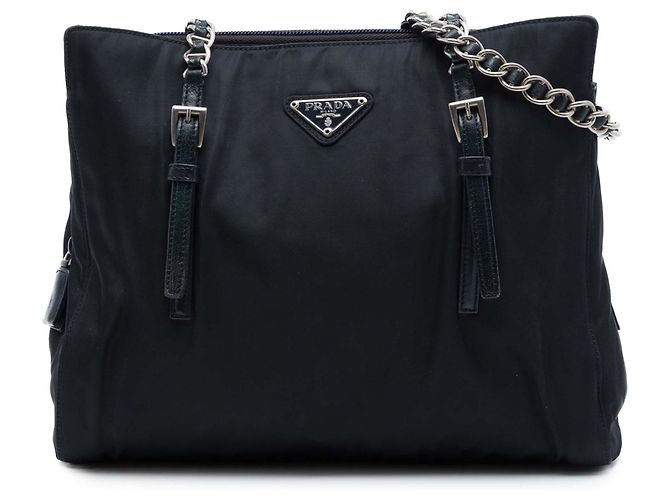 Prada Black Tessuto Chain Tote