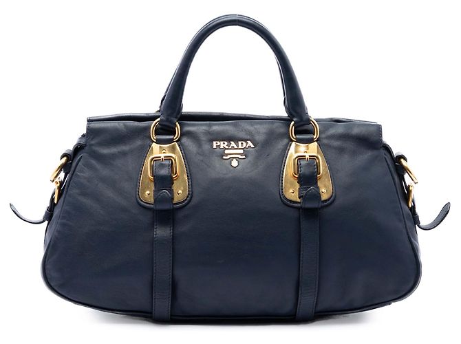 Borsa Shopping Prada in pelle di vitello morbida blu Blu navy