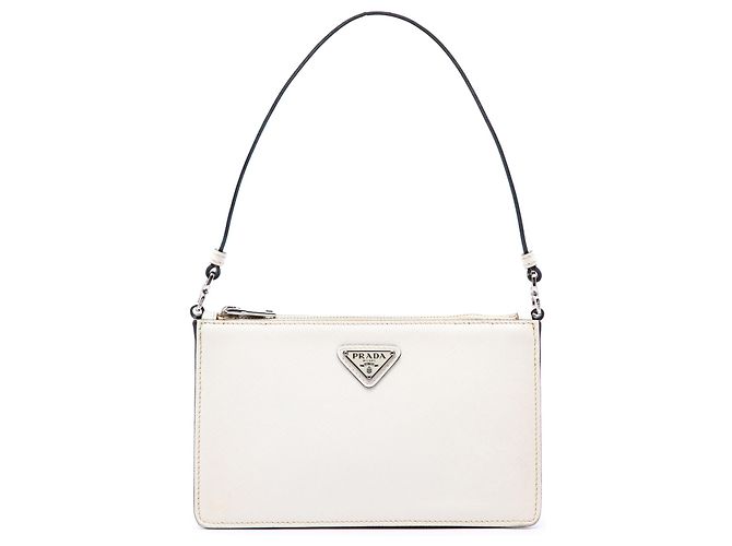 Bolsa de Ombro Prada em Saffiano Branco Fora de branco