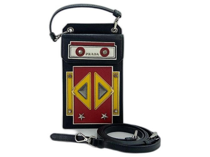 Bolsa de Ombro Prada Robot em Black Preto