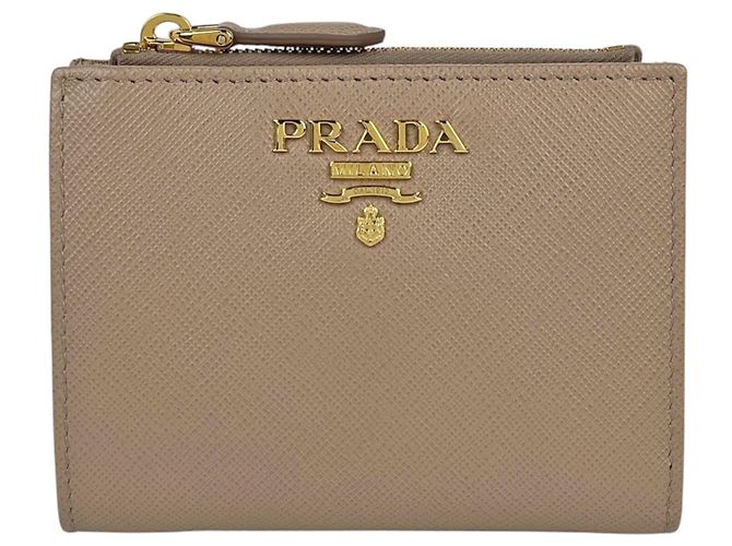 Carteira bi-fold Prada Beige Saffiano Lux Bege