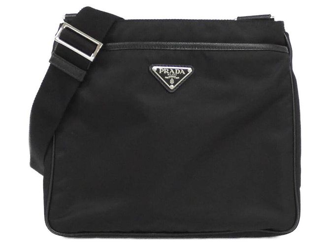 Prada Tessuto Saffiano Schultertasche Schwarz Silber