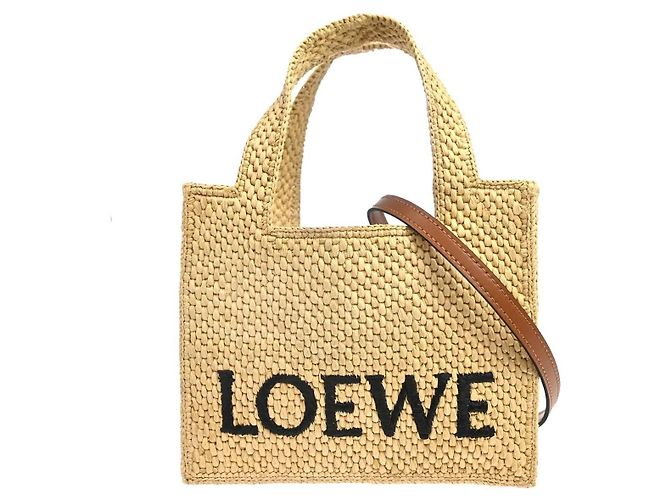 Loewe Paula's Ibiza Logo Convertible Tote Raffia Small Beige