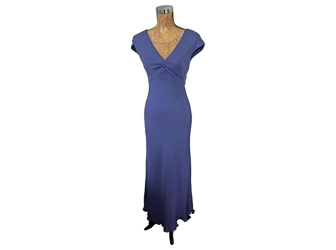Autre Marque Armani Collezioni Blau/Lila Maxi-Kleid V-Ausschnitt