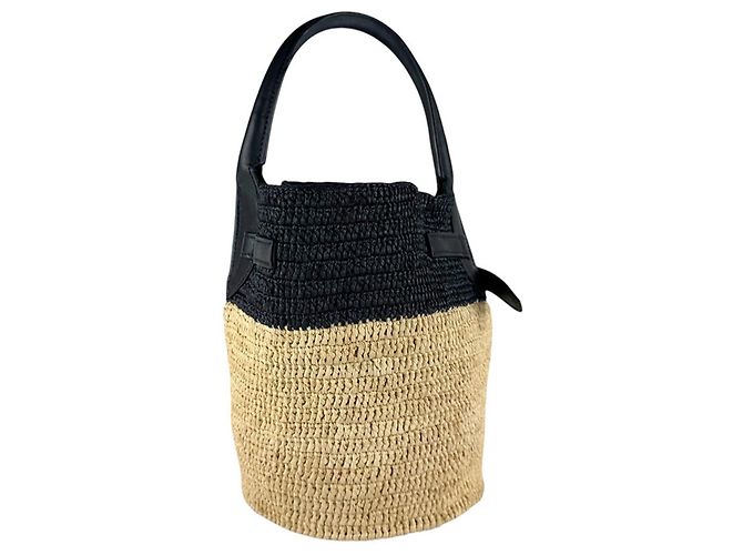 Céline Borsa a tracolla Celine in rafia e pelle nera Nero