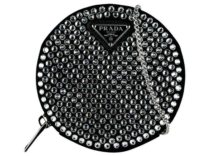 Borsa a tracolla Prada in raso nero e strass