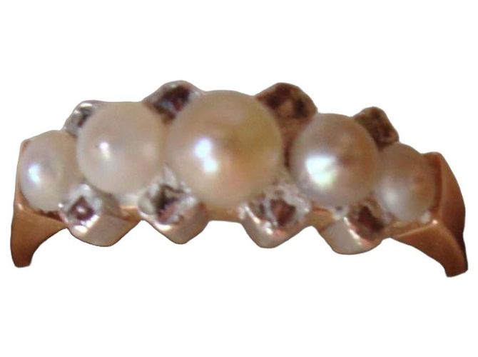 Autre Marque Gelbgoldring mit Perlen und Diamanten Weiß Golden