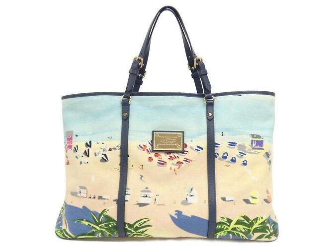 Sac à main Louis Vuitton Aiol Cabas GM Beige Bleu clair