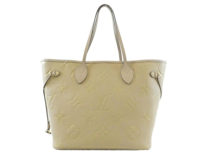 Bolsa Louis Vuitton Monogram Empreinte Neverfull MM Bege Cinza