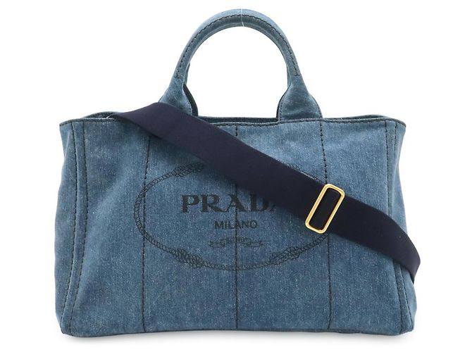 Prada Canapa Denim Tote Bag Blue