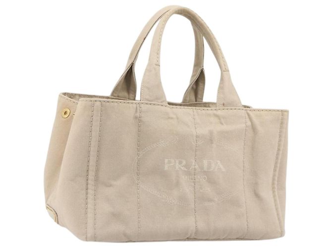 PRADA Canapa MM Handtasche Canvas Beige Gold Auth 196635A Golden