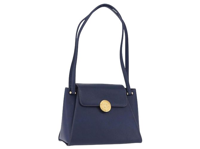 Bolsa de Ombro VALENTINO em Couro Azul Marinho e Dourado Auth BA14965