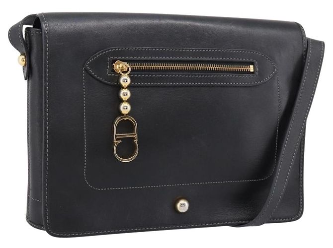 Borsa a tracolla Christian Dior in pelle nera e oro Auth 196415 Nero