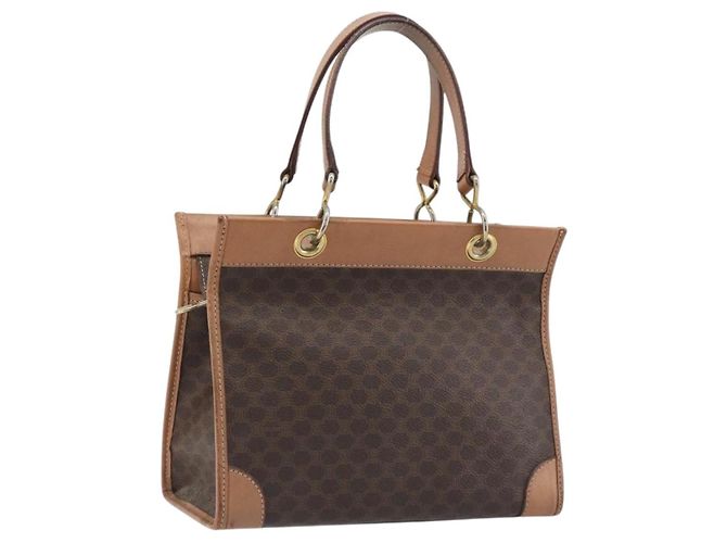 Céline Bolsa de mão CELINE Macadam Canvas PVC Leather Brown Gold Auth am12382A Marrom Dourado