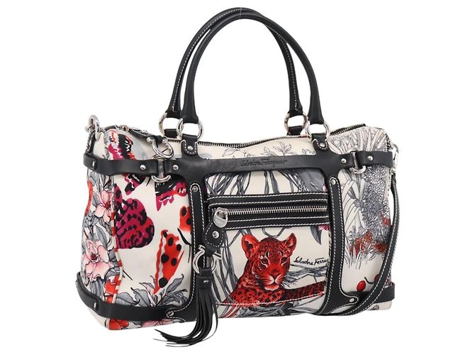 Borsa Salvatore Ferragamo Canvas 2way White Silver Auth 198313A Argento Bianco