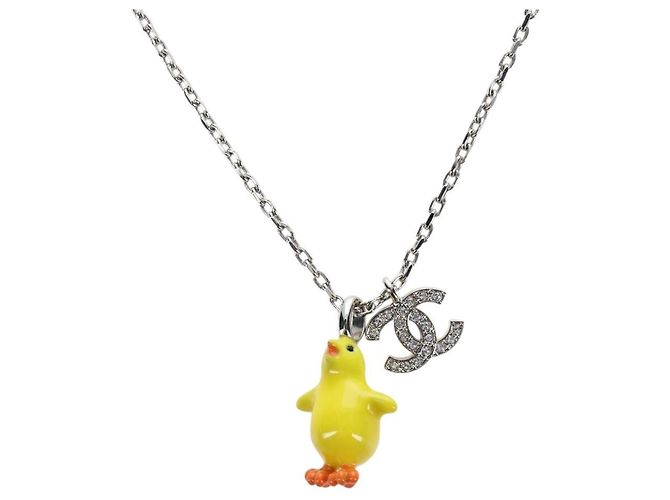 Collana CHANEL COCO Metallo Argento CC Auth 196476SAM