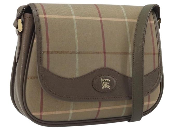 Borsa a tracolla Burberrys Nova Check Canvas Beige Tono Oro Auth BA14931A