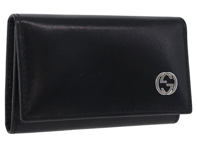 GUCCI Interlocking Key Case Leather Black Silver 115225 Auth am12352V Silvery