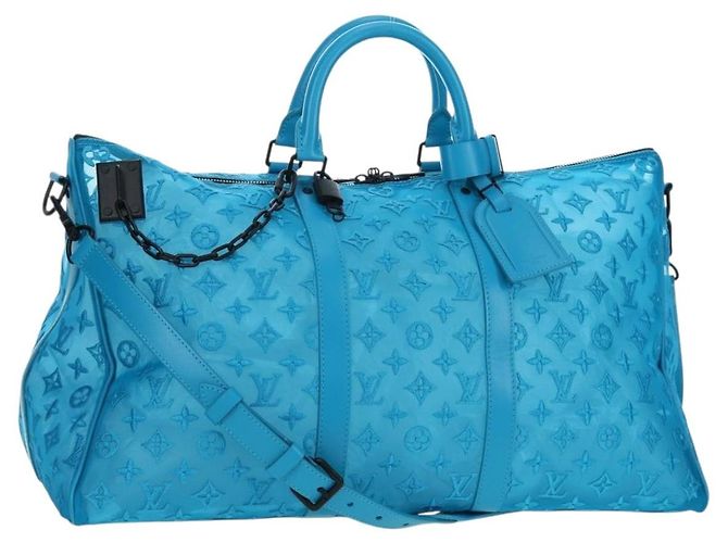 LOUIS VUITTON Monogram Mesh Keepall Triangle 50 Turquoise M45048 Auth 195543SAM