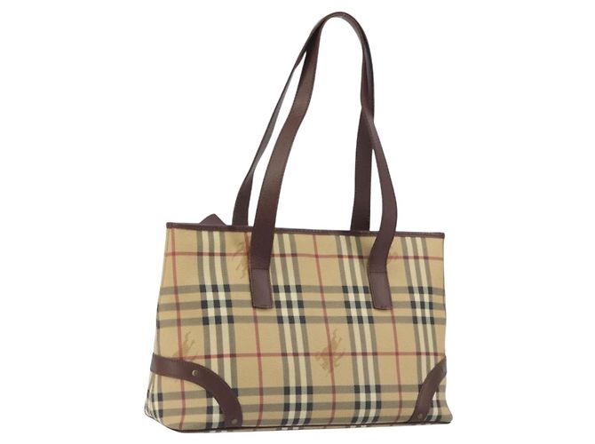 Borsa Tote BURBERRY Nova Check PVC Leather Beige Brown Auth 198649A Marrone