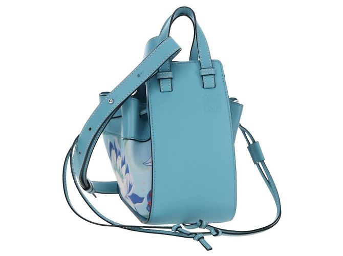 LOEWE Hammock Flower Handtasche aus Leder Hellblau Auth 196827SAM