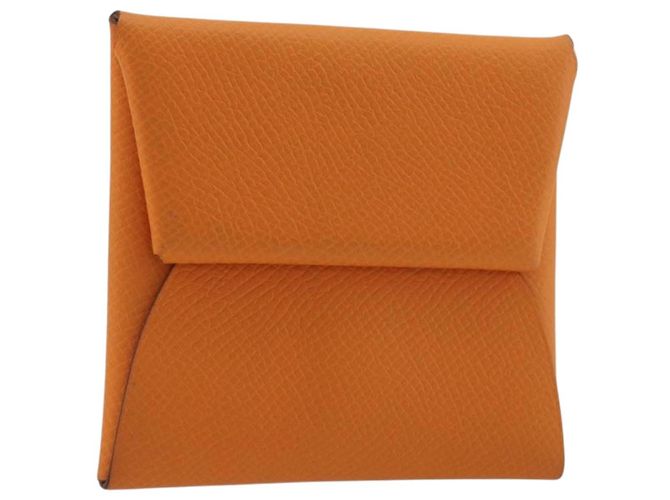 Hermès HERMES Bastia Terre Batue Monedero Cuero Naranja Plata Auth 196674V