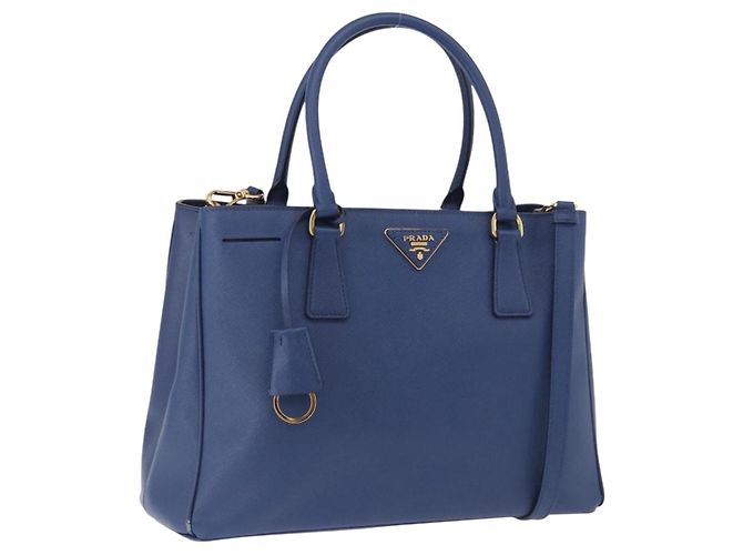 Saffiano Sac à main PRADA Cuir Safiano 2way Bleu Or Auth BA15150V Doré