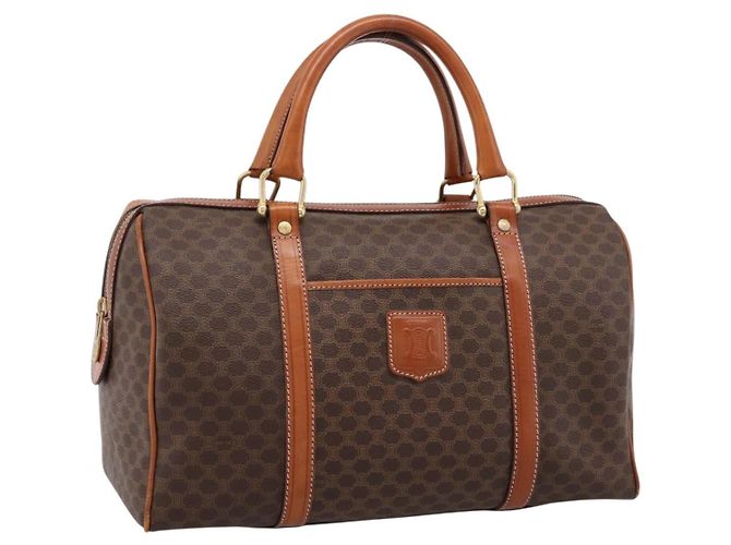 Céline Sac à main CELINE Macadam Canvas PVC Leather Brown Gold Auth BA15189A Marron Doré