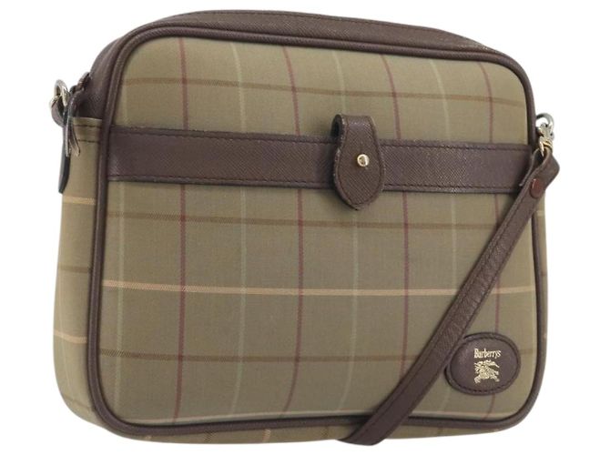 Bolsa de Ombro Burberrys Nova Check Canvas Bege Tom Dourado Auth BA14774