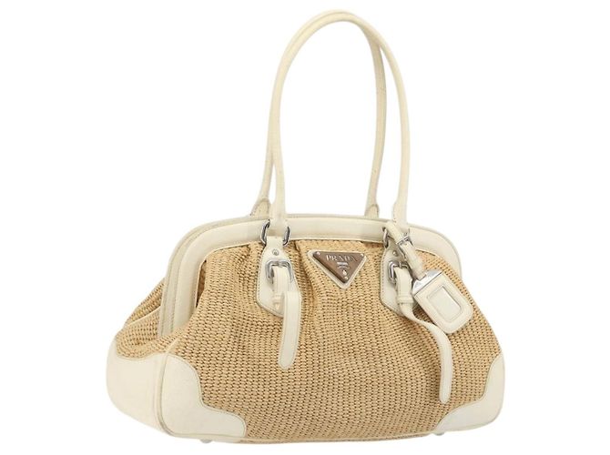 Sac à main PRADA Paille Beige Argent Auth 197502A Argenté