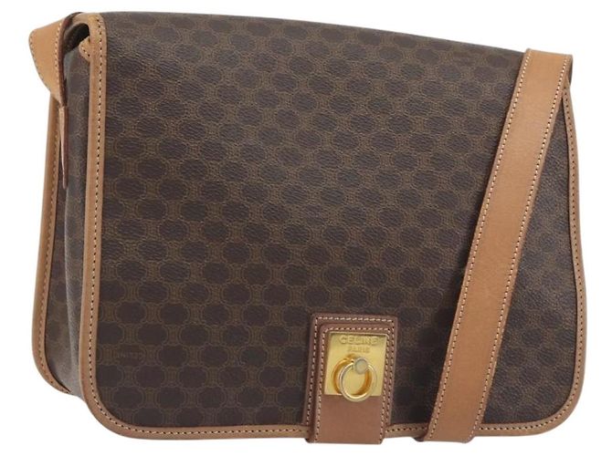 Céline Sac à bandoulière CELINE Macadam Canvas PVC Leather Brown Gold Auth 198300 Marron Doré