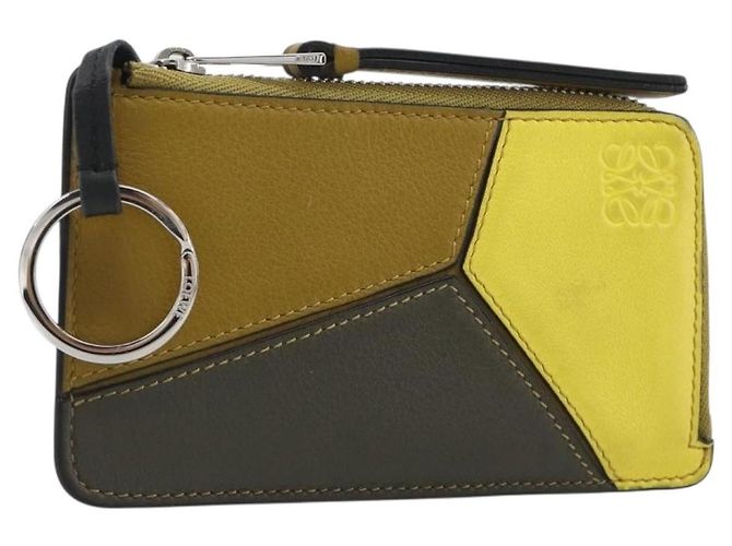 LOEWE Puzzle Card Case Leather Brown Silver Auth 197014A Silvery
