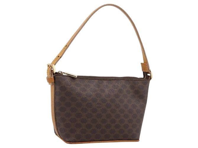 Céline Pouch CELINE Macadam Canvas PVC Leather Brown Gold Auth mr2827 Marrone D'oro