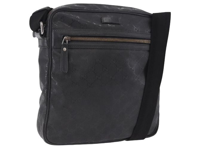 Bolsa de Ombro GUCCI GG Implementation PVC Preto Prata 201448 Auth BA14830